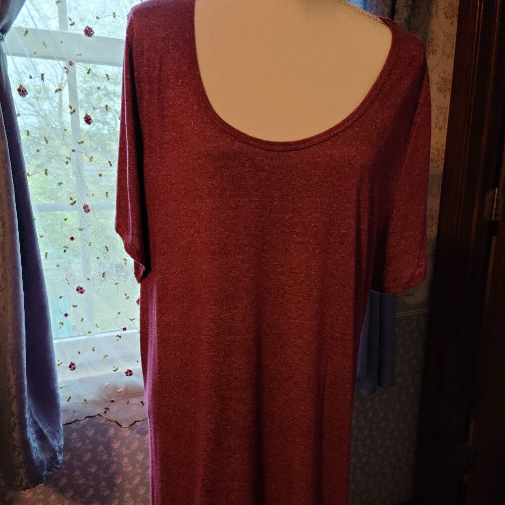 LULAROE HIGH LOW SHORT SLEEVE SIMPLY COMFORT PULLOVER BURGUNDY SHADE SIZE 3XL
